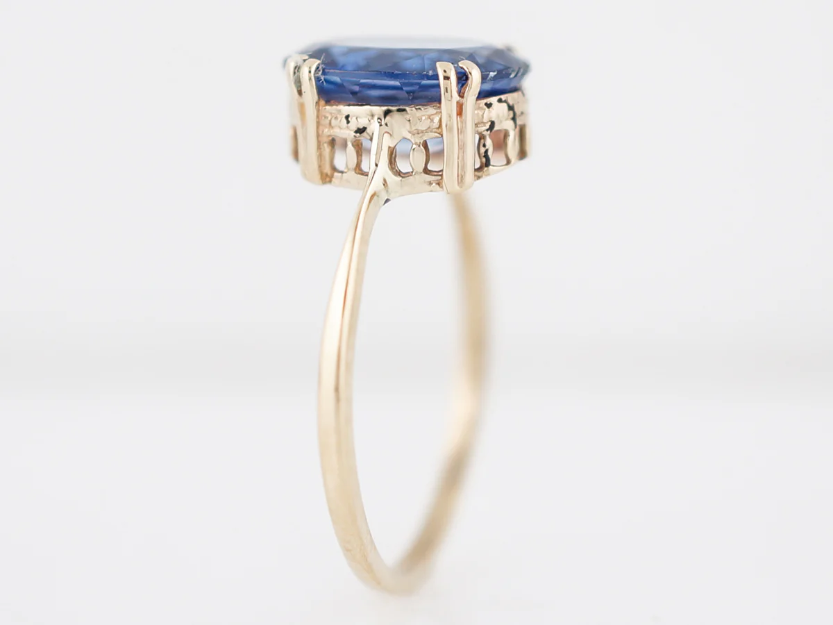 Antique Engagement Ring Victorian 2.12 Oval Cut Sapphire in 14K Yellow Gold - Image 5