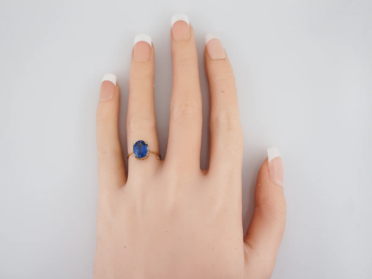 Antique Engagement Ring Victorian 2.12 Oval Cut Sapphire in 14K Yellow Gold - Image 6