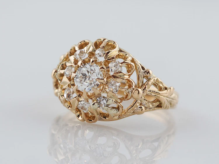 Antique Engagement Ring Victorian .29ct Old Mine Cut Diamond in 14k Yellow Gold - Image 3