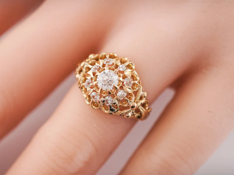 Antique Engagement Ring Victorian .29ct Old Mine Cut Diamond in 14k Yellow Gold - Image 8