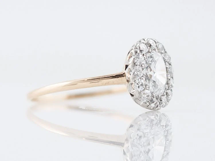 Antique Engagement Ring Victorian .51 Oval Cut Diamond in 14k Yellow Gold - Image 3