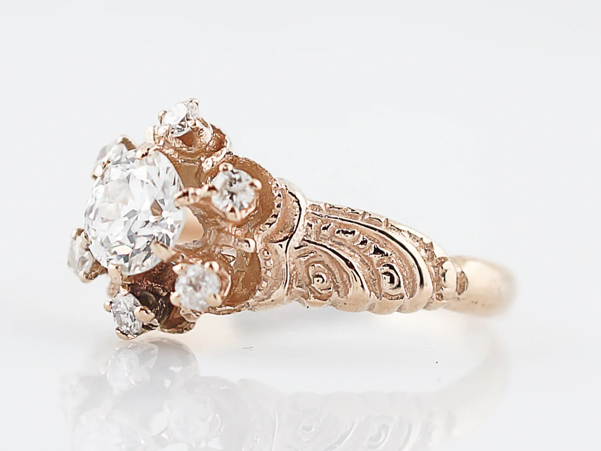 Antique Engagement Ring Victorian .53 Old European Diamond in 14k Yellow Gold - Image 2