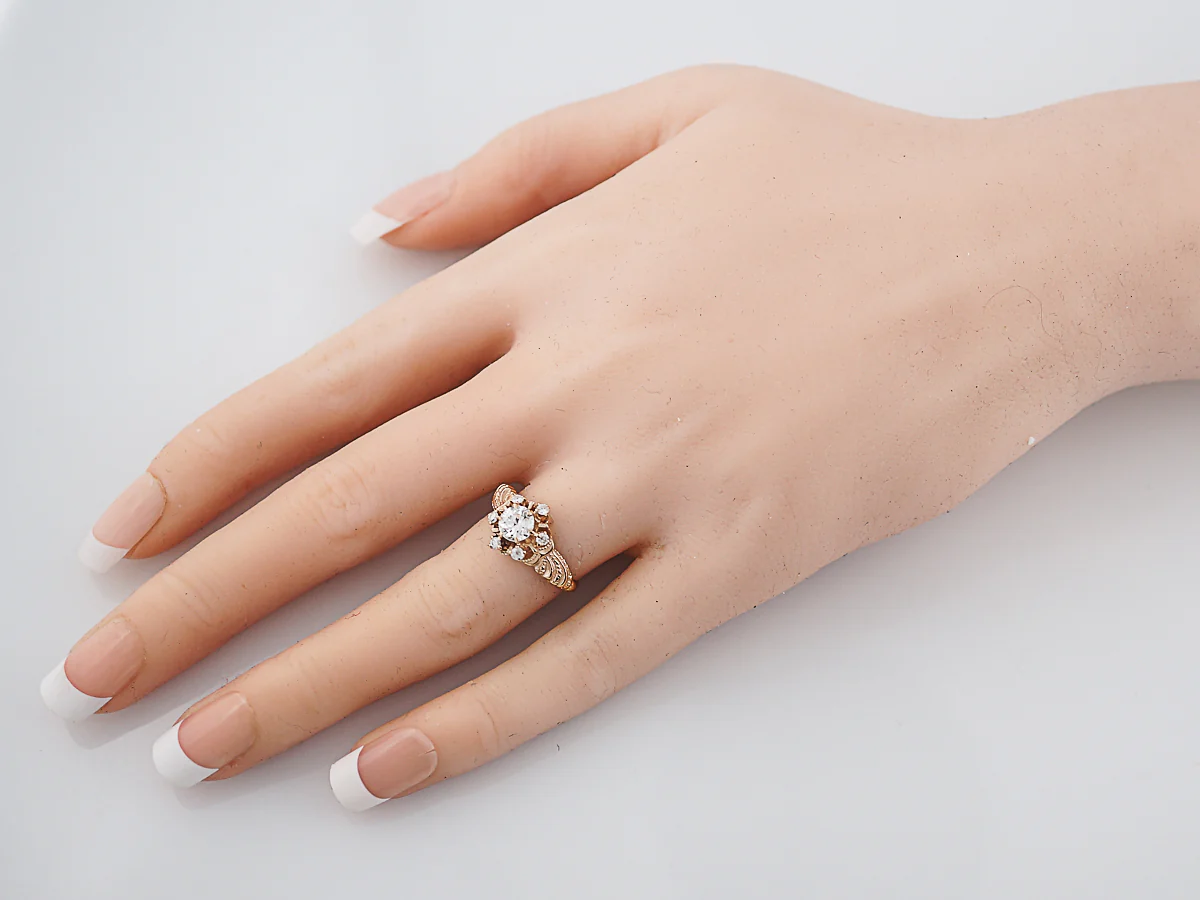 Antique Engagement Ring Victorian .53 Old European Diamond in 14k Yellow Gold - Image 8