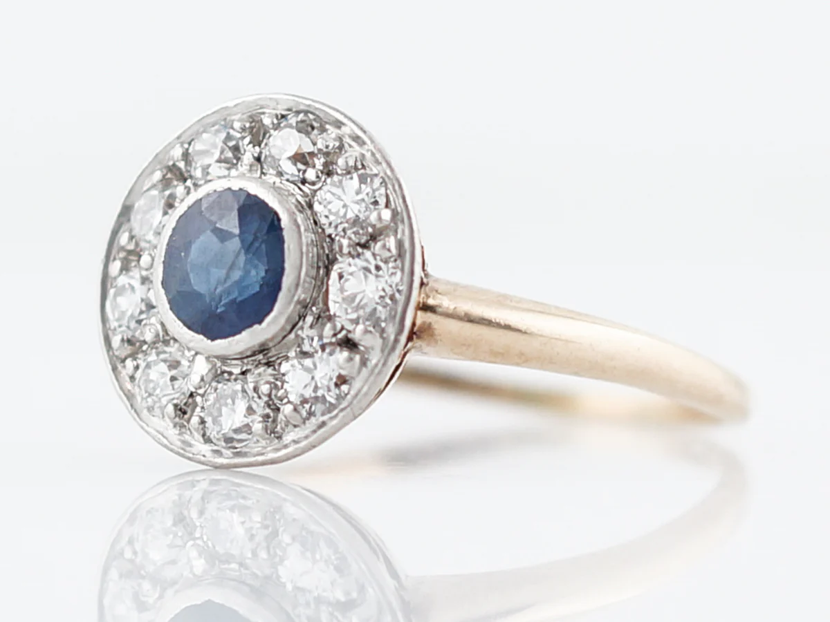 Antique Engagement Ring Victorian .55 Round Cut Sapphire in 14k White and Yellow Gold - Image 2