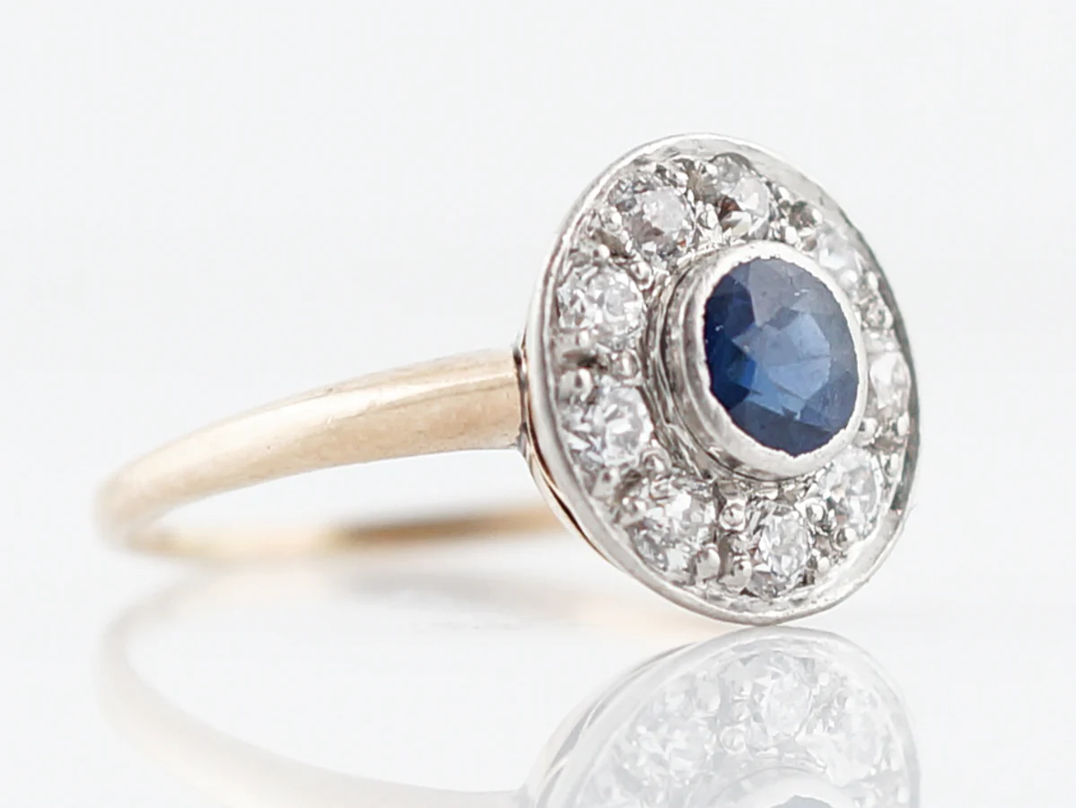 Antique Engagement Ring Victorian .55 Round Cut Sapphire in 14k White and Yellow Gold - Image 3