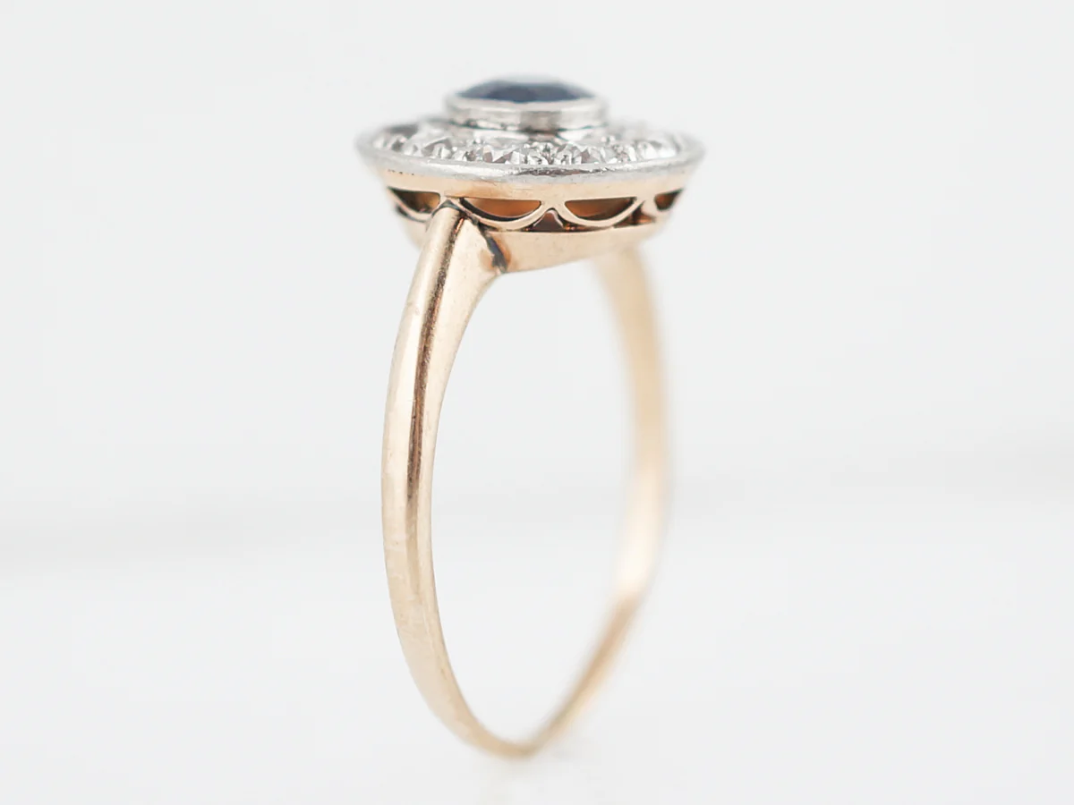 Antique Engagement Ring Victorian .55 Round Cut Sapphire in 14k White and Yellow Gold - Image 4