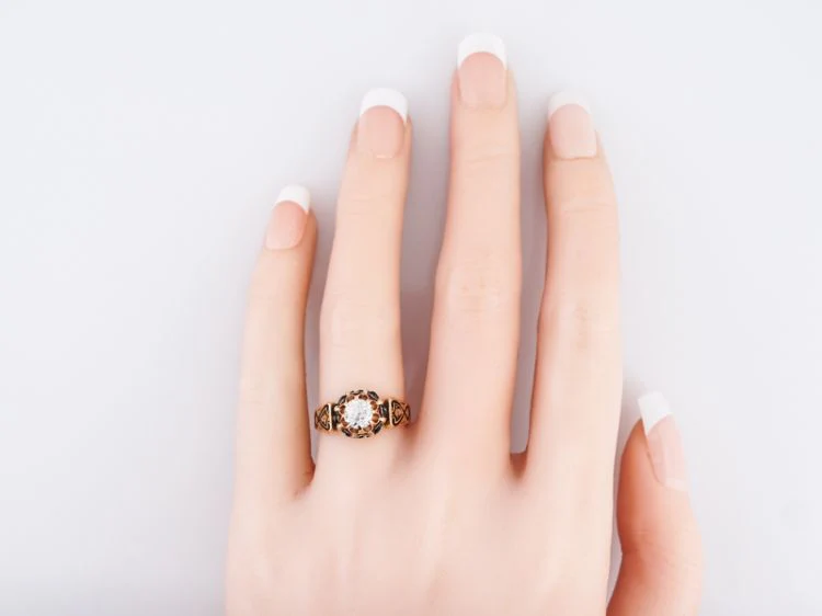 Antique Engagement Ring Victorian .61 Old Mine Cut Diamond in 18k Yellow Gold - Image 7