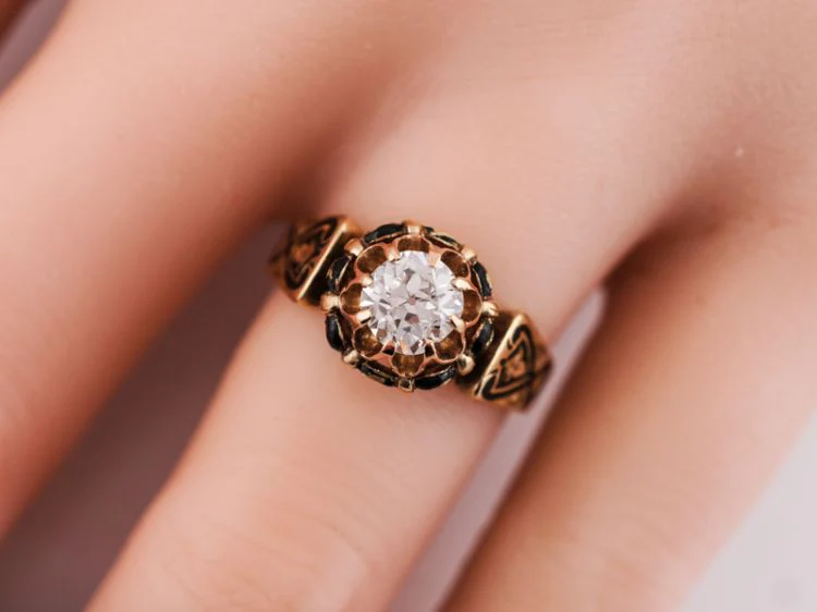 Antique Engagement Ring Victorian .61 Old Mine Cut Diamond in 18k Yellow Gold - Image 8