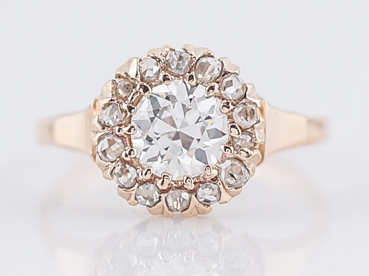 Antique Engagement Ring Victorian .69 Old European Cut Diamond in 14k Yellow Gold