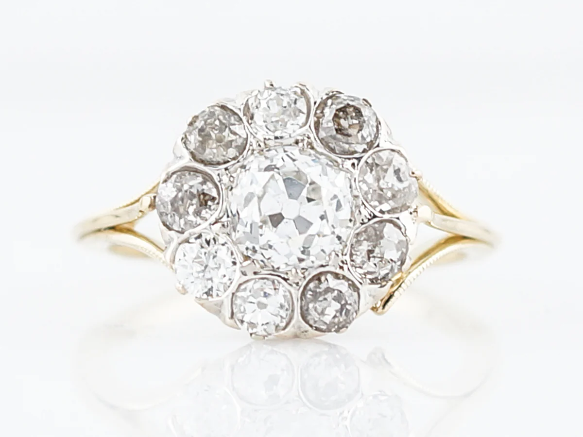 ntique Engagement Ring Victorian .98 Old Mine Cut Diamond in 18K Yellow Gold