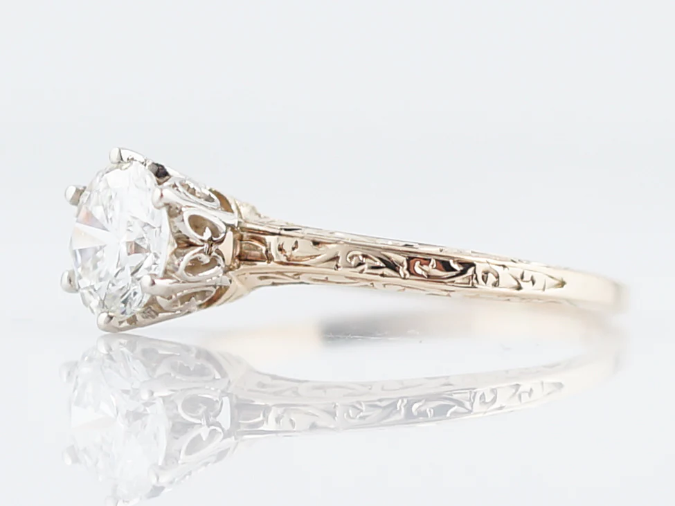 Antique Engagement Ring Victorian .91 Round Brilliant Cut Diamond in 14K Yellow Gold - Image 2