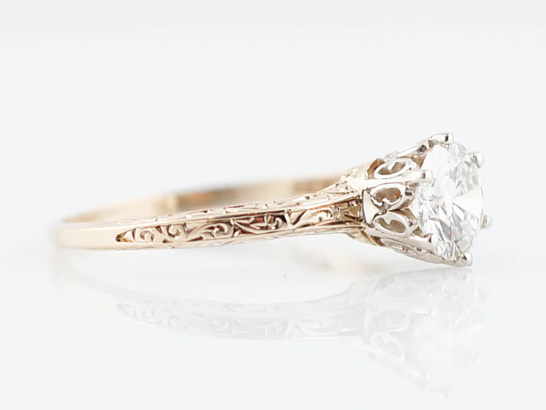 Antique Engagement Ring Victorian .91 Round Brilliant Cut Diamond in 14K Yellow Gold - Image 3