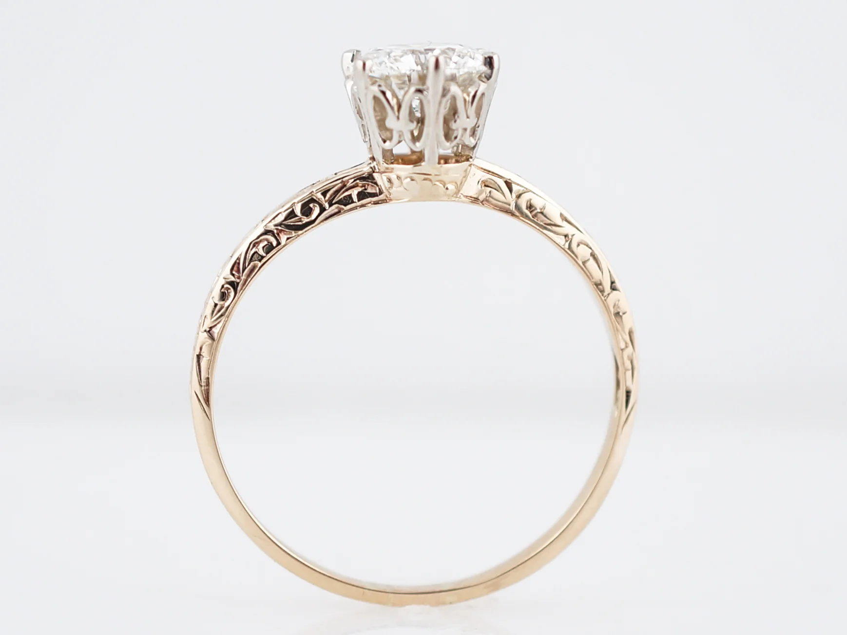 Antique Engagement Ring Victorian .91 Round Brilliant Cut Diamond in 14K Yellow Gold - Image 4
