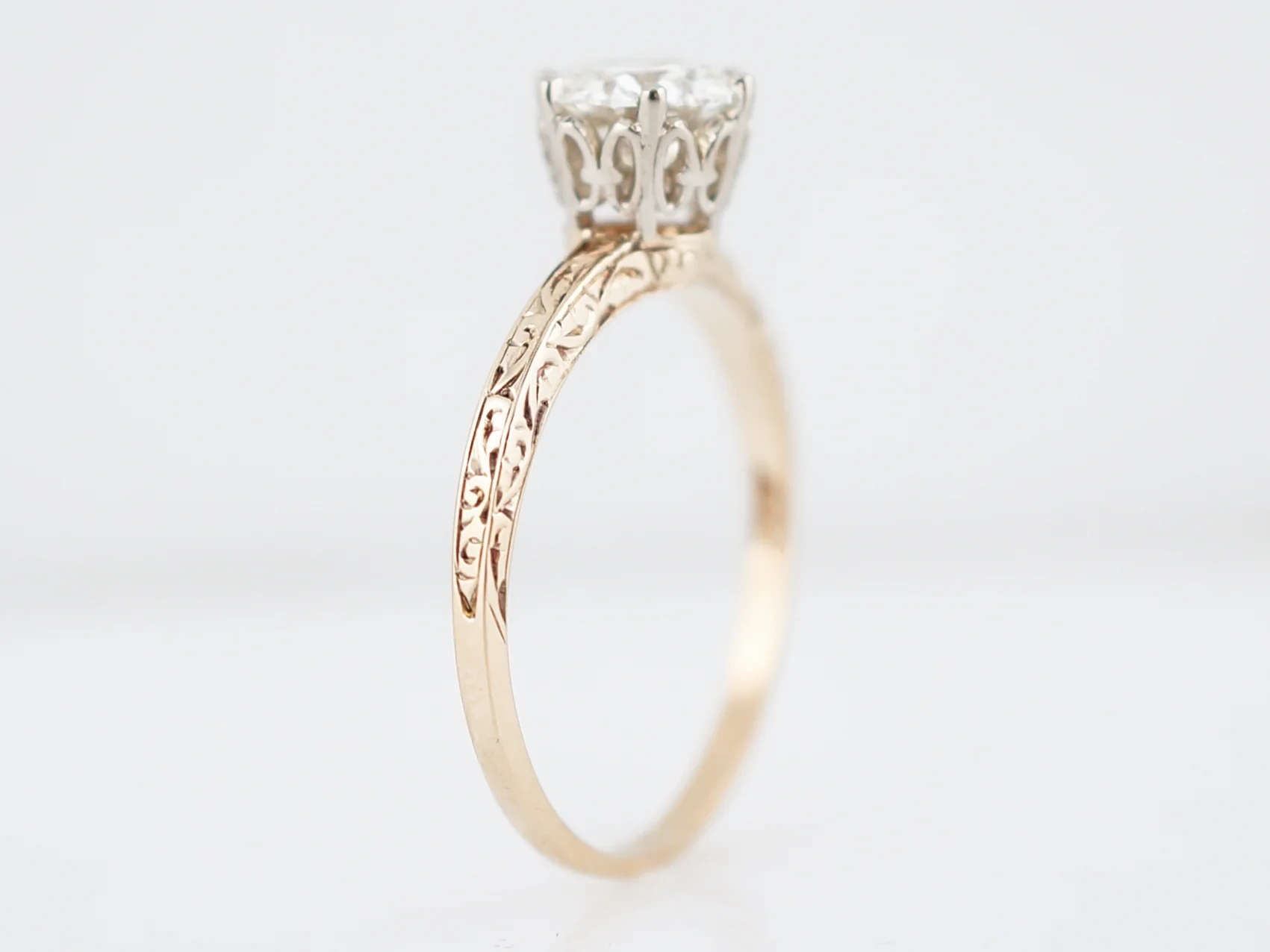 Antique Engagement Ring Victorian .91 Round Brilliant Cut Diamond in 14K Yellow Gold - Image 5