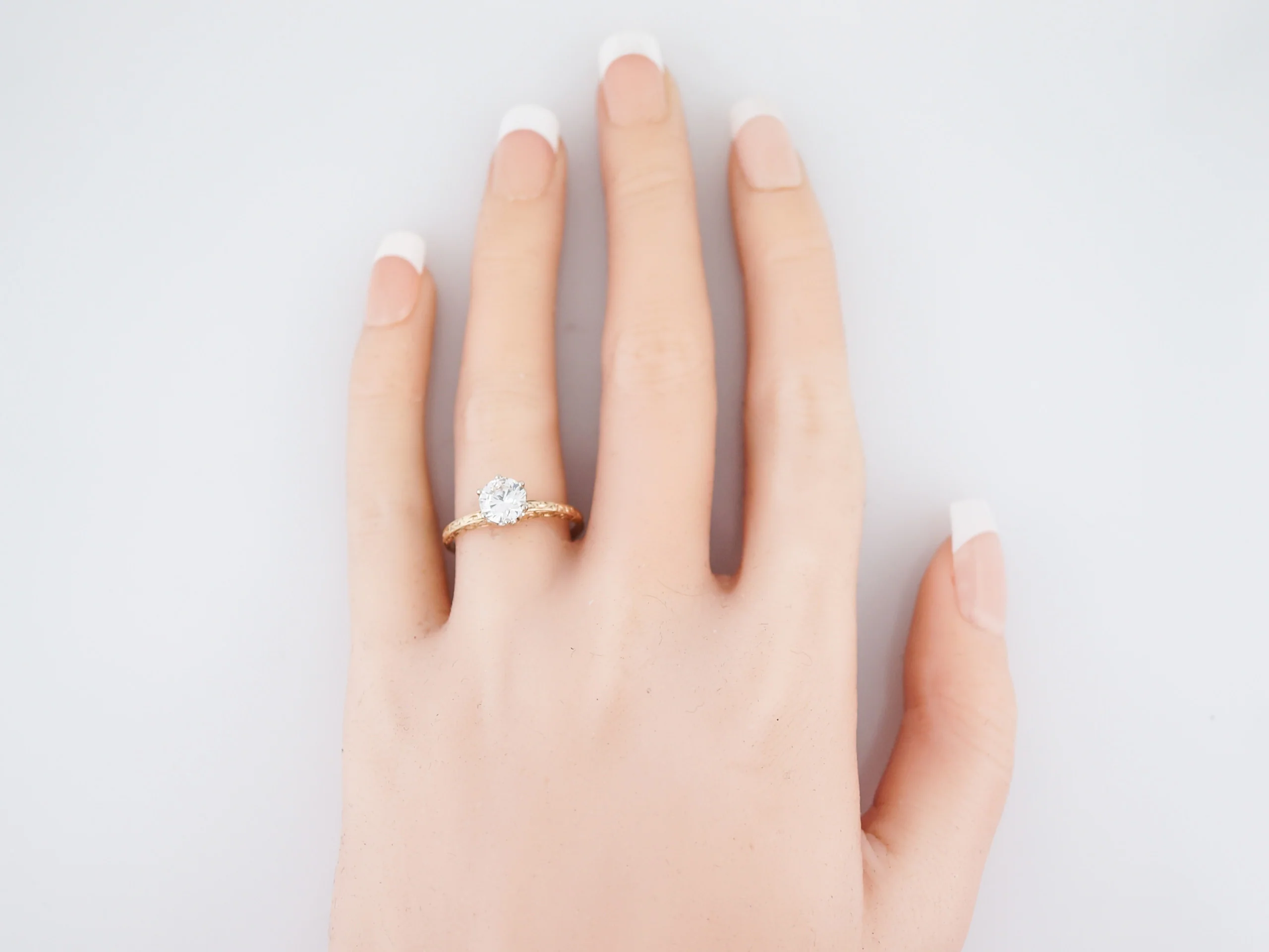 Antique Engagement Ring Victorian .91 Round Brilliant Cut Diamond in 14K Yellow Gold - Image 6