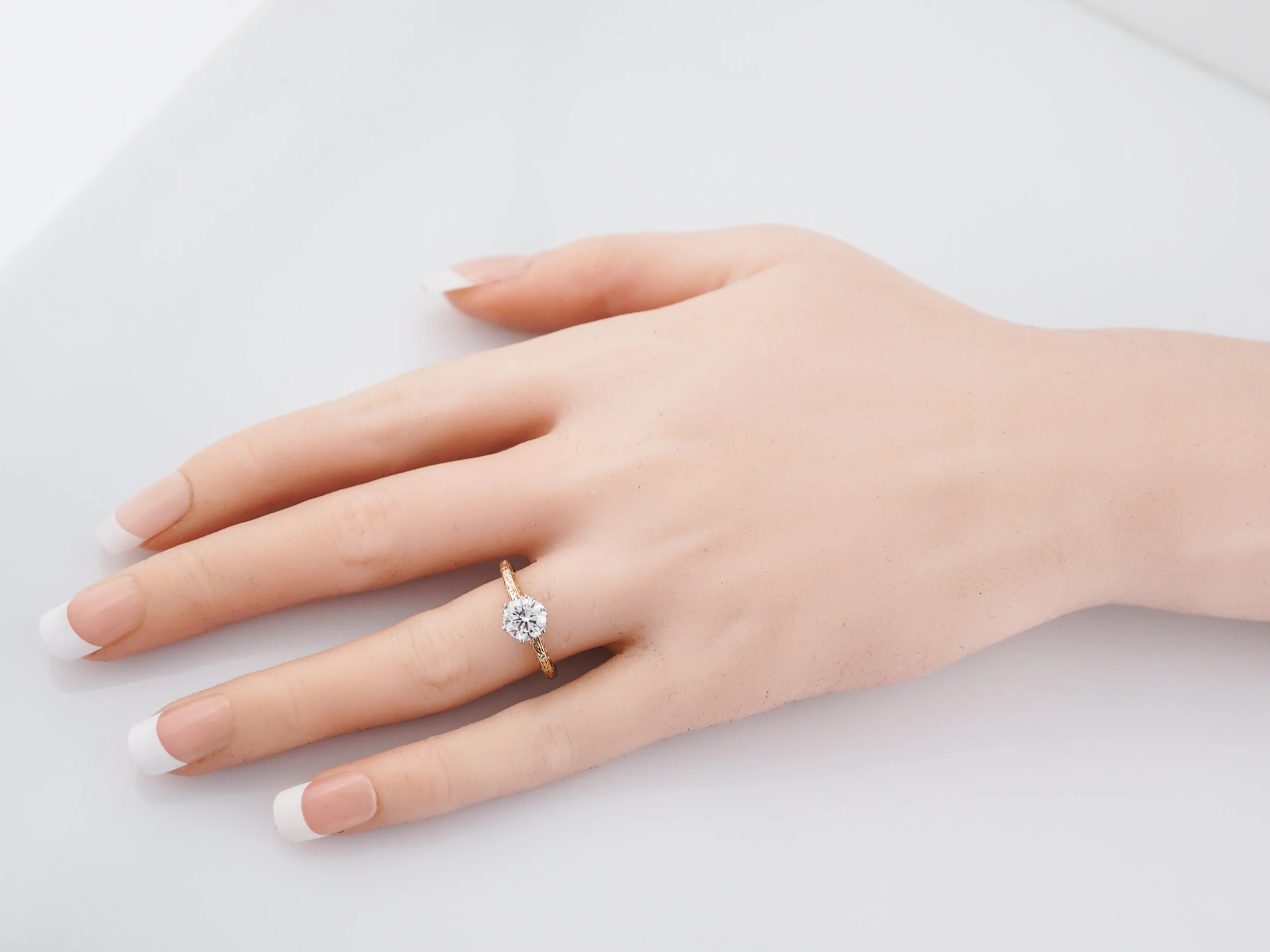Antique Engagement Ring Victorian .91 Round Brilliant Cut Diamond in 14K Yellow Gold - Image 7