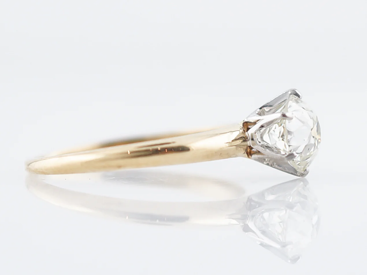 Antique Engagement Ring Victorian .98 Old Mine Cut Diamond in 14k White Gold & Platinum - Image 2