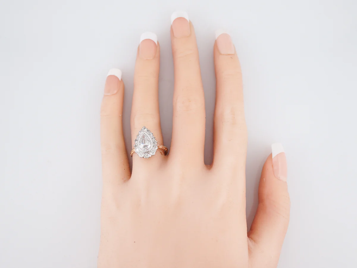 Antique Engagement Ring Victorian GIA 1.26 Pear Cut Diamond in 14k Yellow & White Gold - Image 6