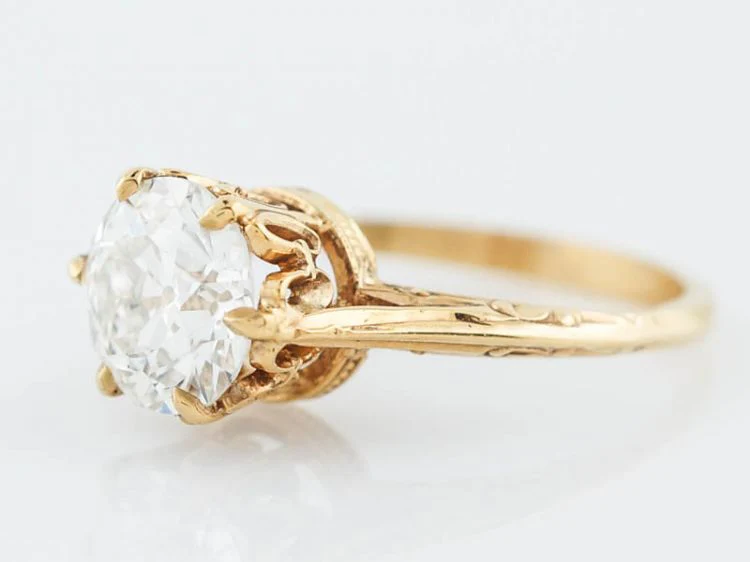 Antique Engagement Ring Victorian GIA 1.80 Old European Cut Diamond in 10k Yellow Gold - Image 2