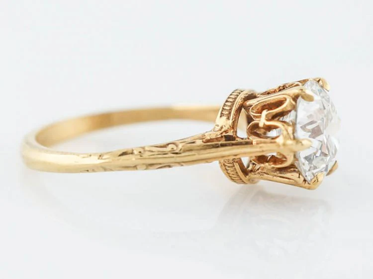 Antique Engagement Ring Victorian GIA 1.80 Old European Cut Diamond in 10k Yellow Gold - Image 3