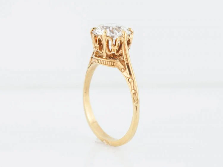 Antique Engagement Ring Victorian GIA 1.80 Old European Cut Diamond in 10k Yellow Gold - Image 4