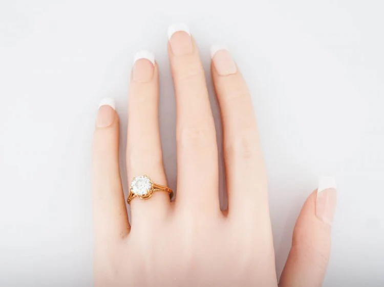 Antique Engagement Ring Victorian GIA 1.80 Old European Cut Diamond in 10k Yellow Gold - Image 5