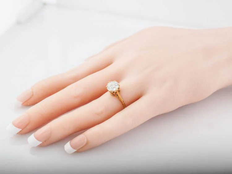 Antique Engagement Ring Victorian GIA 1.80 Old European Cut Diamond in 10k Yellow Gold - Image 6