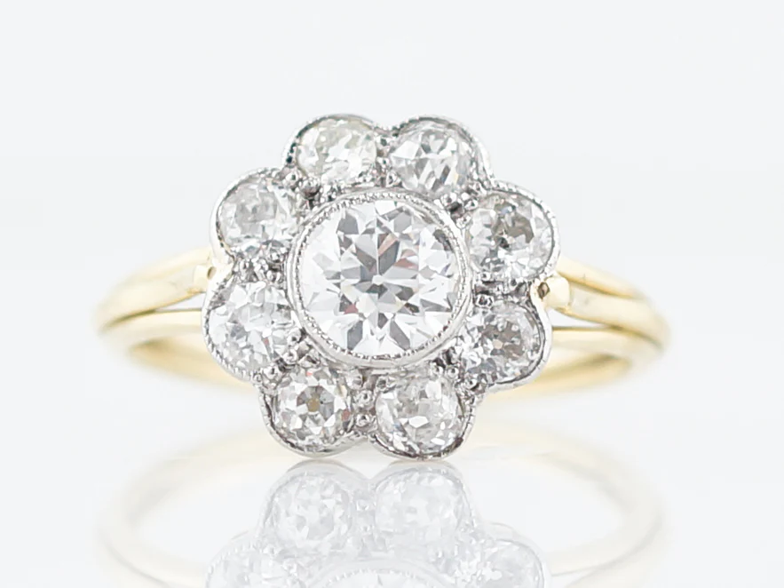 Antique Engagement Ring Victorian GIA .55 Old European Cut Diamond in 18K Yellow Gold & White Gold