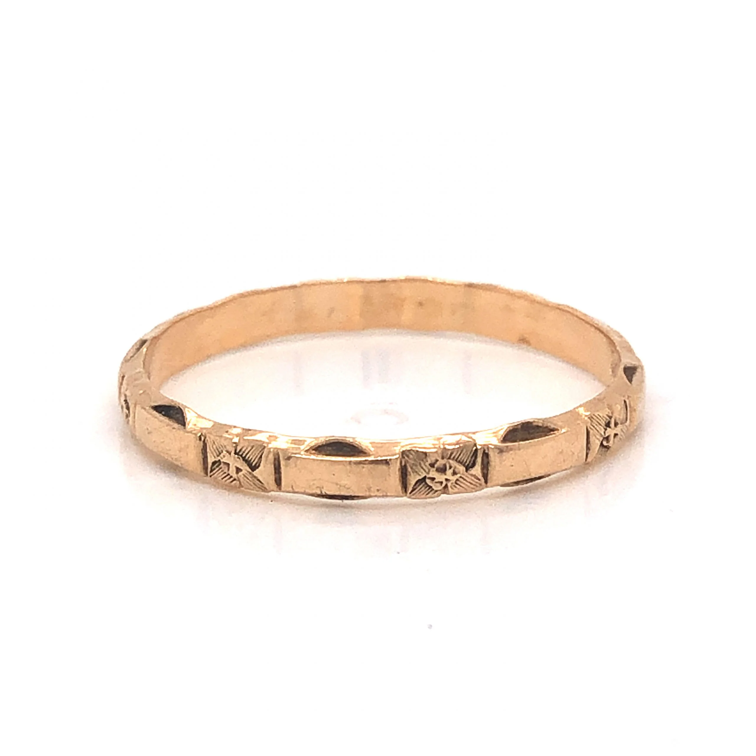 Antique Engraved Orange Blossom Wedding Band in 14k Yellow Gold - Image 2