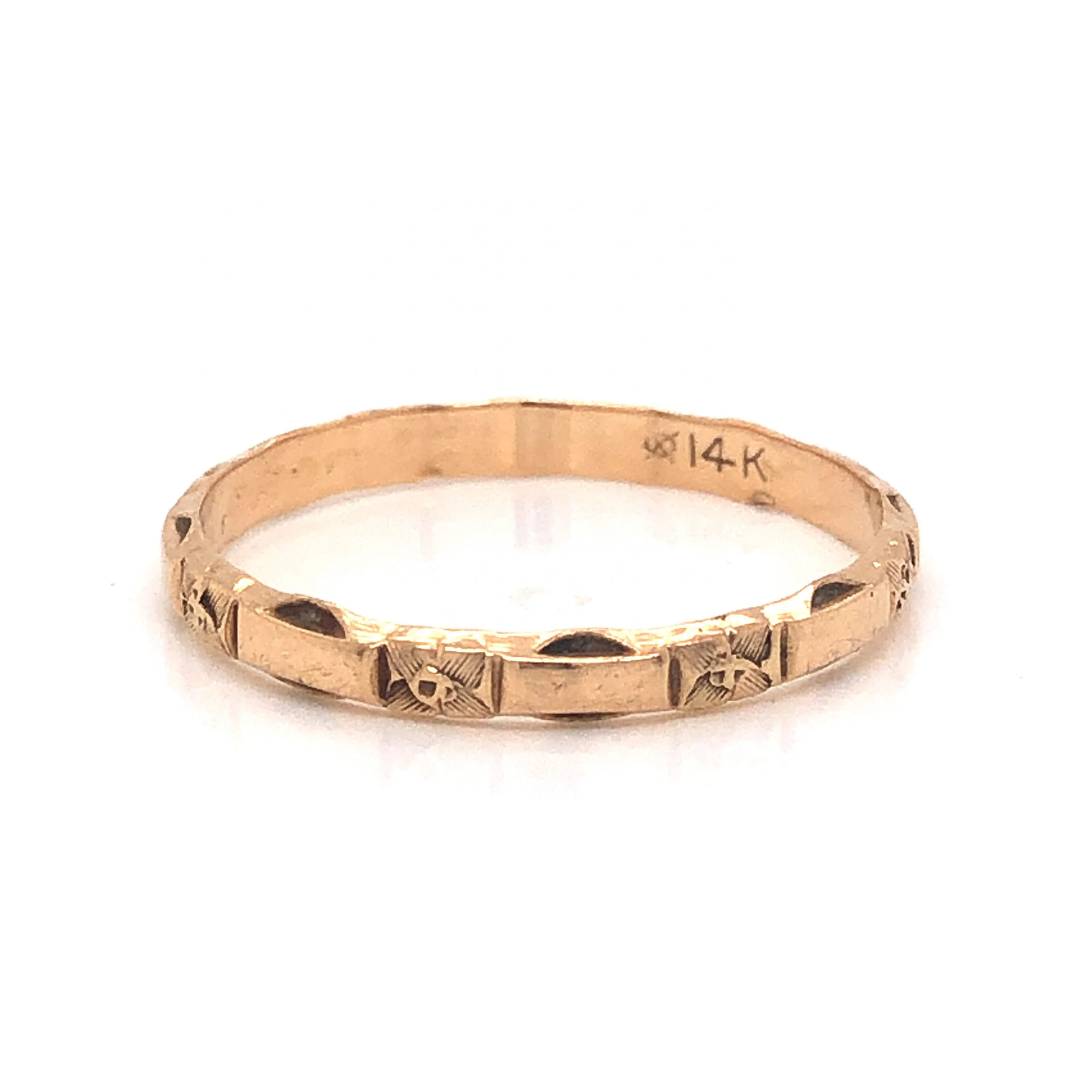 Antique Engraved Orange Blossom Wedding Band in 14k Yellow Gold - Image 3