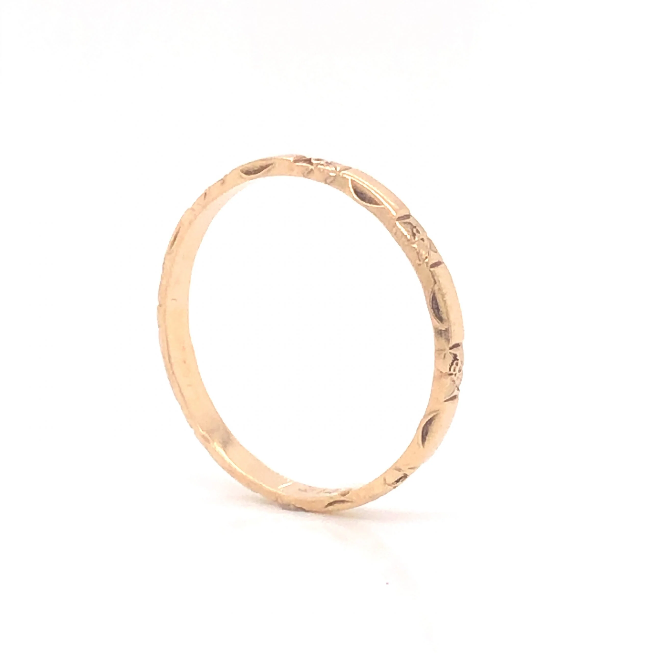 Antique Engraved Orange Blossom Wedding Band in 14k Yellow Gold - Image 5