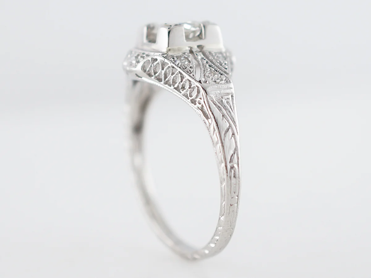 Antique Estate Diamond Filigree Engagement Ring in Platinum - Image 5