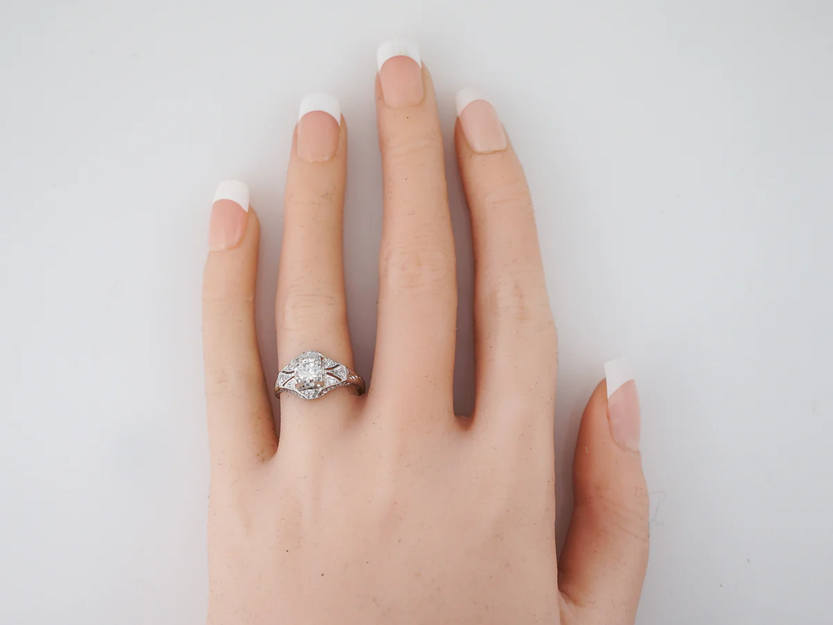 Antique Estate Diamond Filigree Engagement Ring in Platinum - Image 6