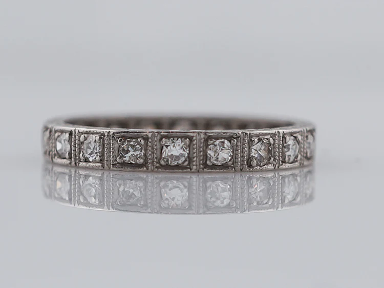 Antique Eternity Wedding Band Art Deco .30ct Single Cut Diamonds in Platinum