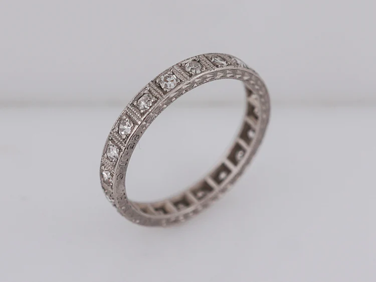 Antique Eternity Wedding Band Art Deco .30ct Single Cut Diamonds in Platinum - Image 2