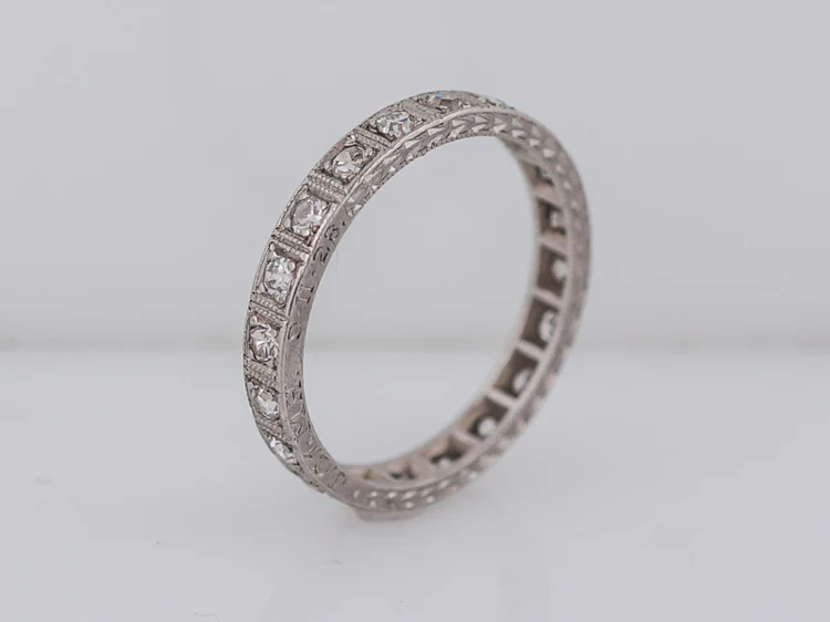 Antique Eternity Wedding Band Art Deco .30ct Single Cut Diamonds in Platinum - Image 3