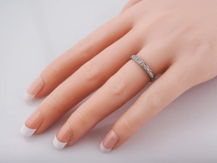 Antique Eternity Wedding Band Art Deco .30ct Single Cut Diamonds in Platinum - Image 4