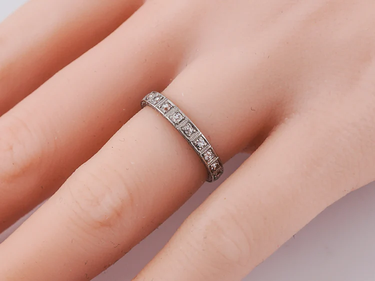 Antique Eternity Wedding Band Art Deco .30ct Single Cut Diamonds in Platinum - Image 6