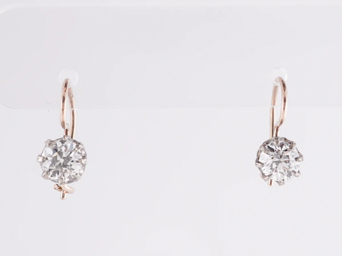 Antique European Diamond Earrings in Platinum and Yellow Gold