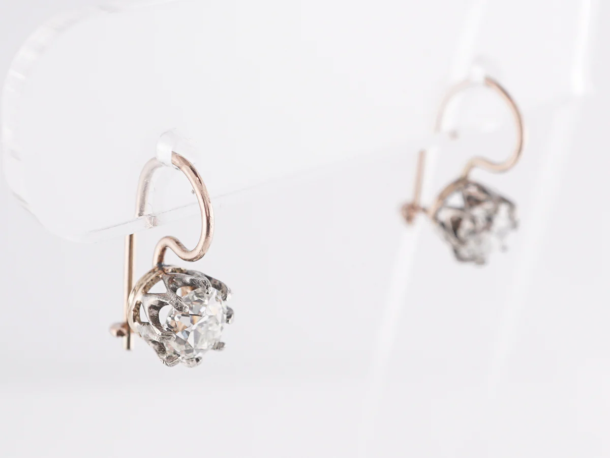 Antique European Diamond Earrings in Platinum and Yellow Gold - Image 3