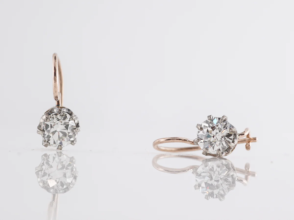 Antique European Diamond Earrings in Platinum and Yellow Gold - Image 4