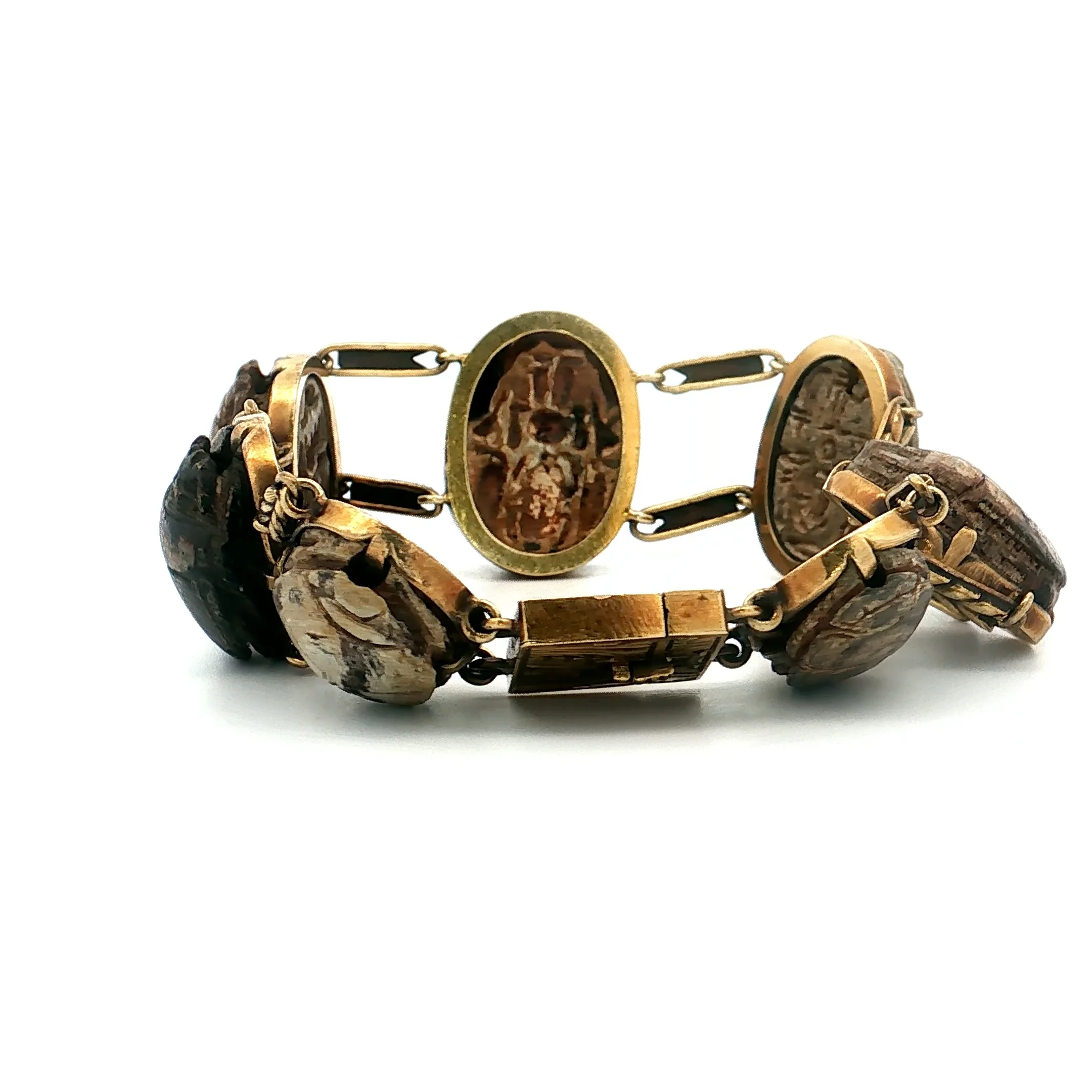 Antique Faience Scarab Beetle Bracelet 14k Yellow Gold - Image 4