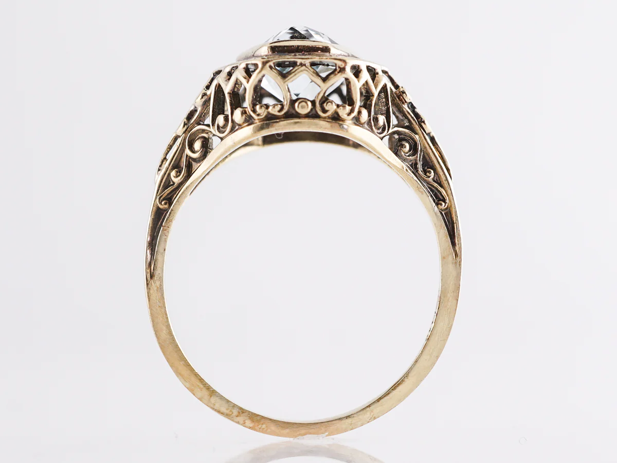 Antique Filigree Aquamarine Cocktail Ring in 14k Yellow Gold - Image 4