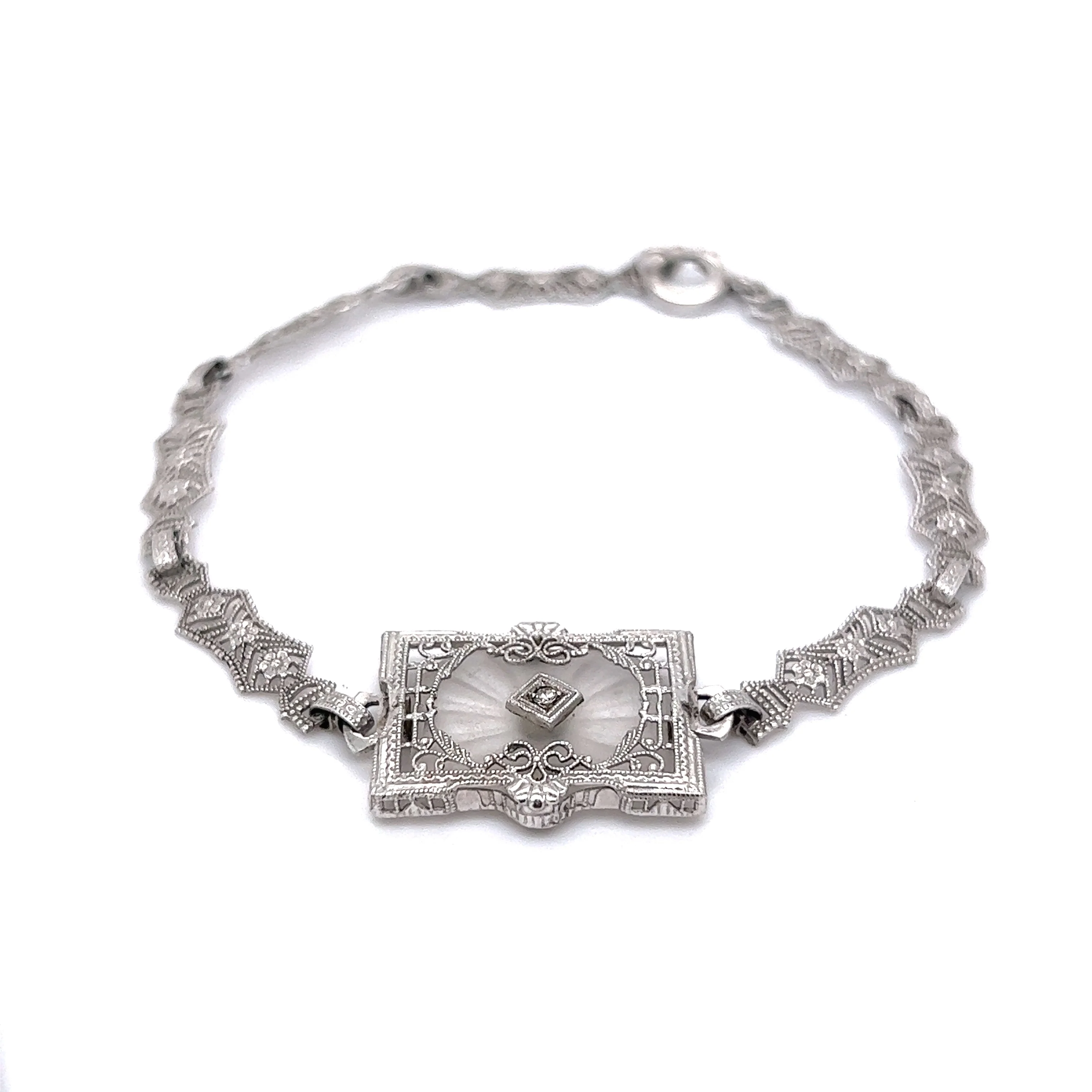 Antique Filigree Diamond Bracelet in 14k White Gold - Image 2