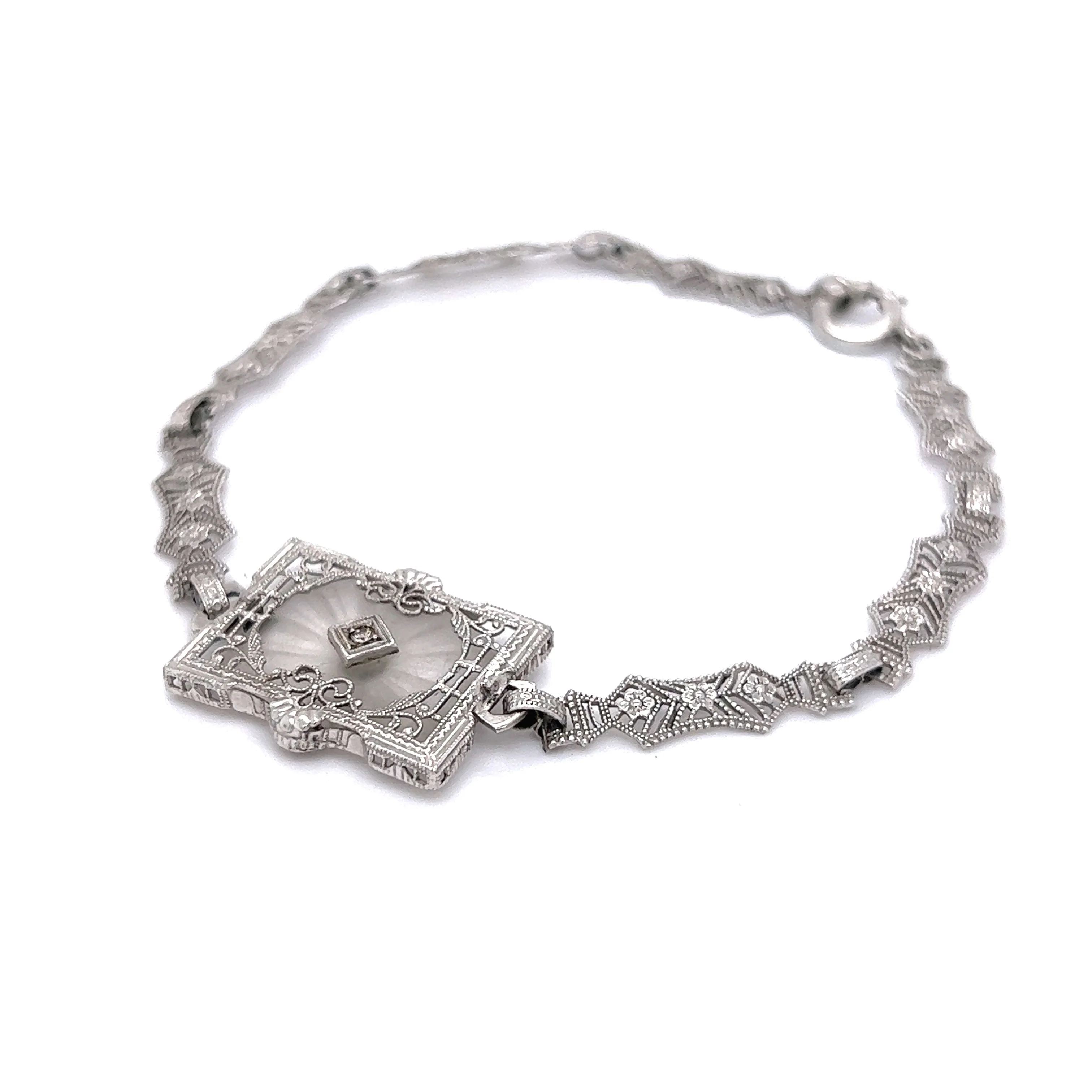 Antique Filigree Diamond Bracelet in 14k White Gold - Image 3