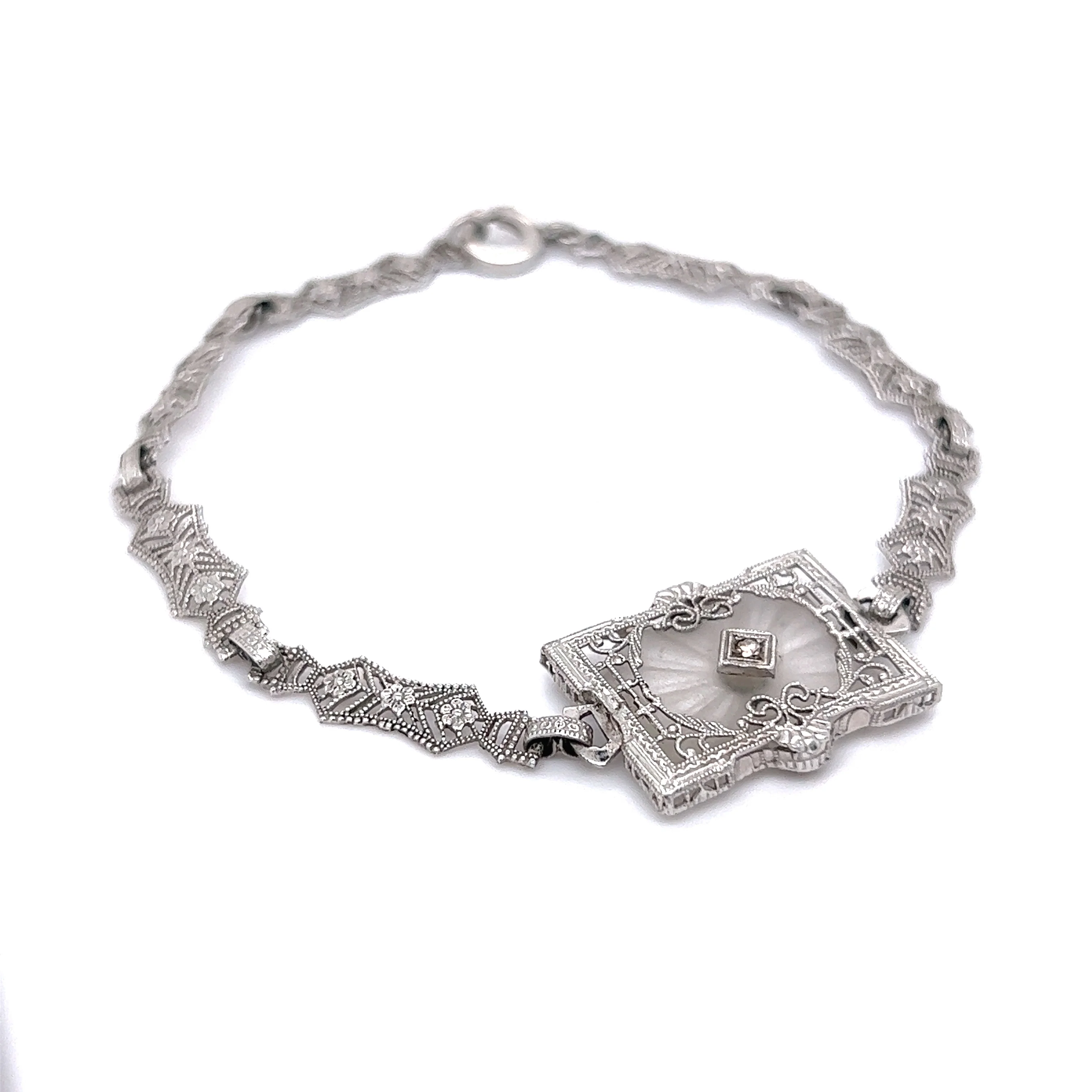 Antique Filigree Diamond Bracelet in 14k White Gold - Image 4