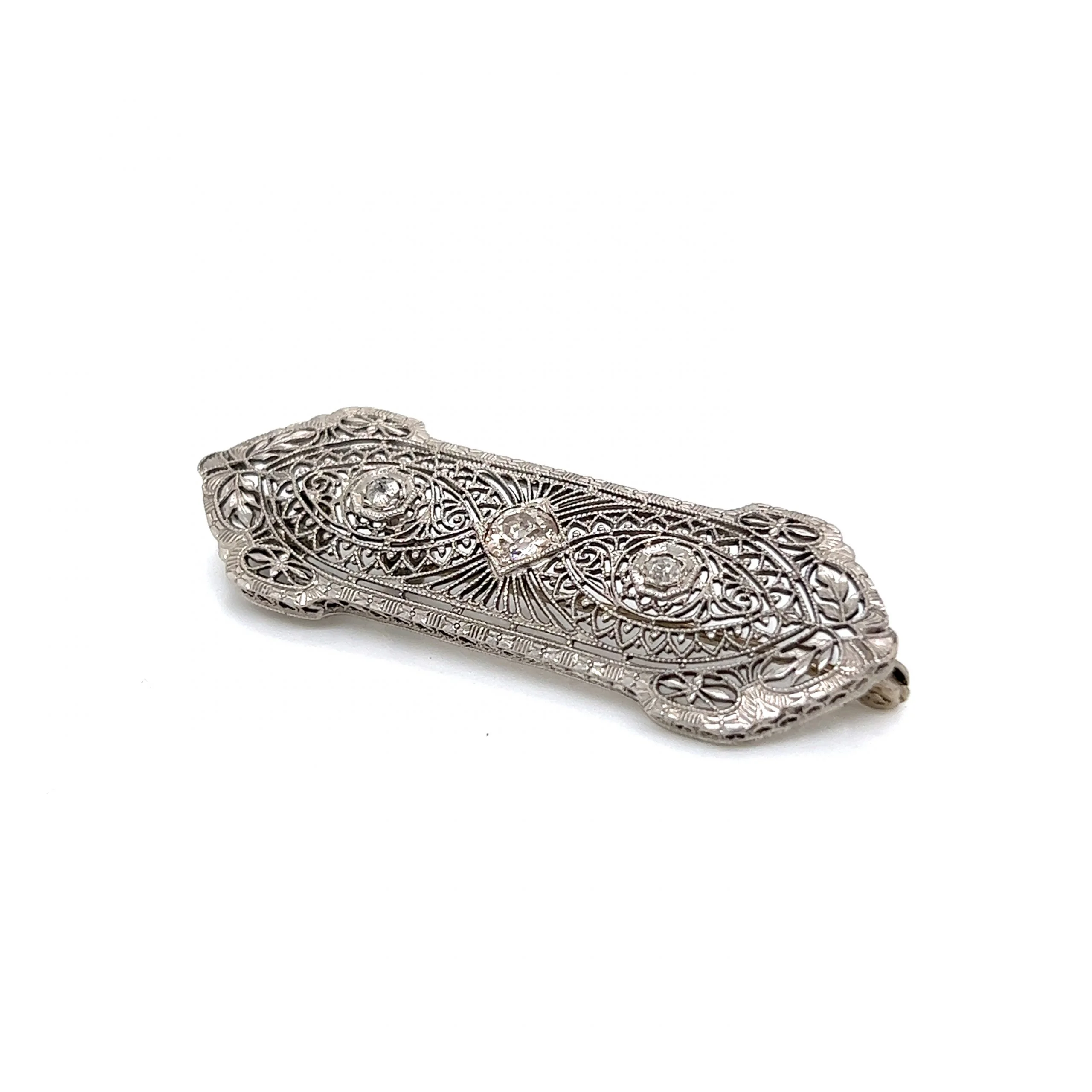 Antique Filigree Diamond Brooch in 14k White Gold - Image 2