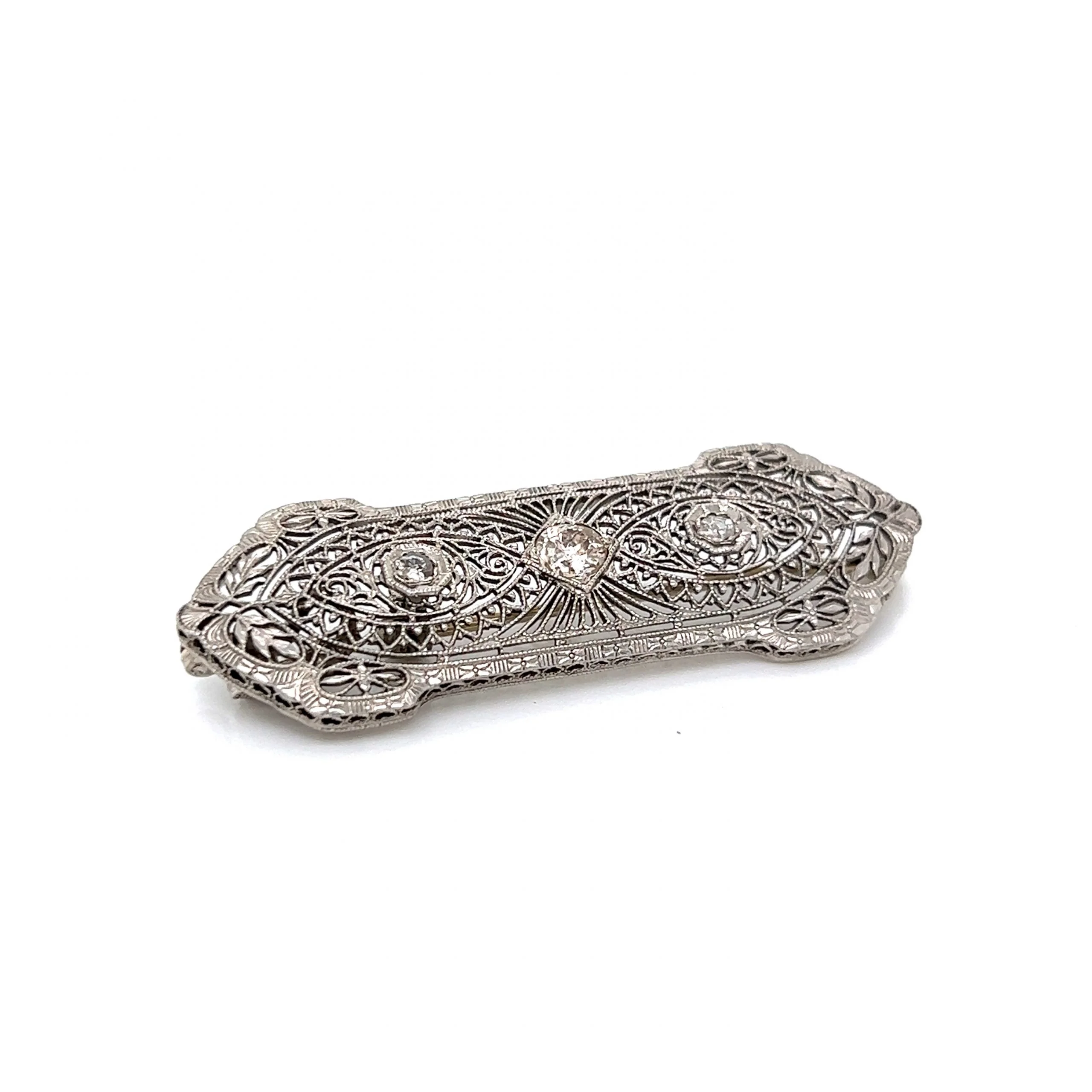 Antique Filigree Diamond Brooch in 14k White Gold - Image 3