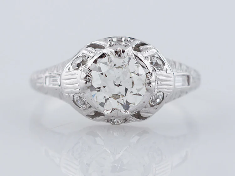 Antique Engagement Ring Art Deco .68 Old European Cut Diamond in 18K White Gold