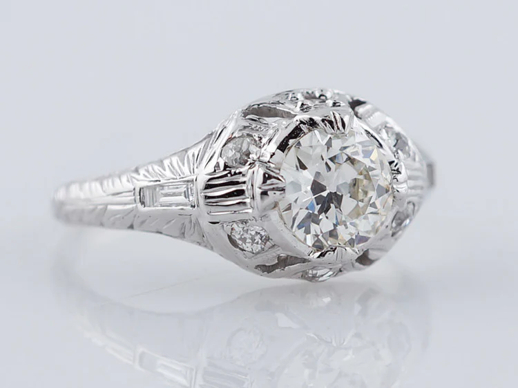 Antique Engagement Ring Art Deco .68 Old European Cut Diamond in 18K White Gold - Image 2